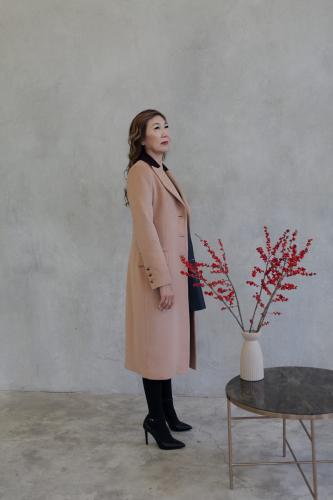 Пальто Жанет бежевое с вишнёвым