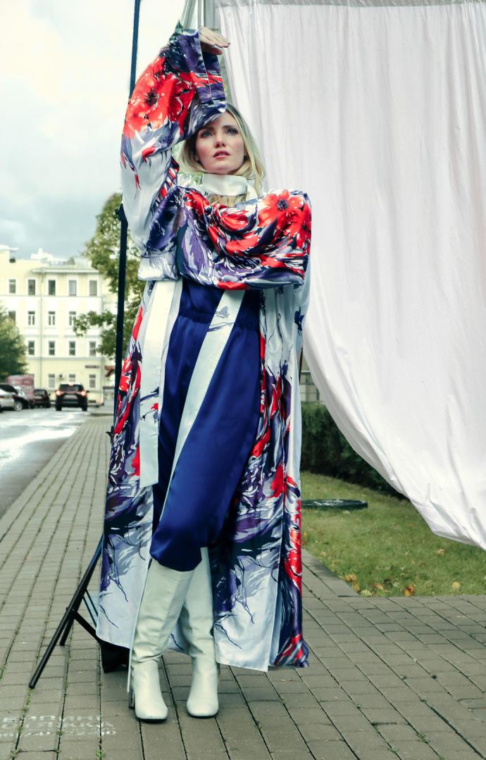 Шлафрок-платье на запах в крое кимоно "два лица" двусторонее