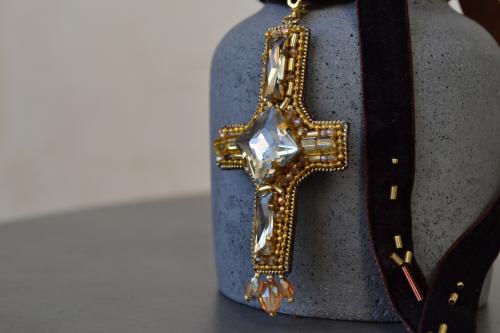  2 в 1 чокер- моносерьга "Крест"