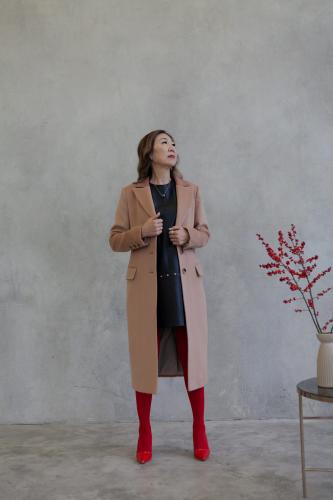 Пальто Жанет бежевое с коричневым