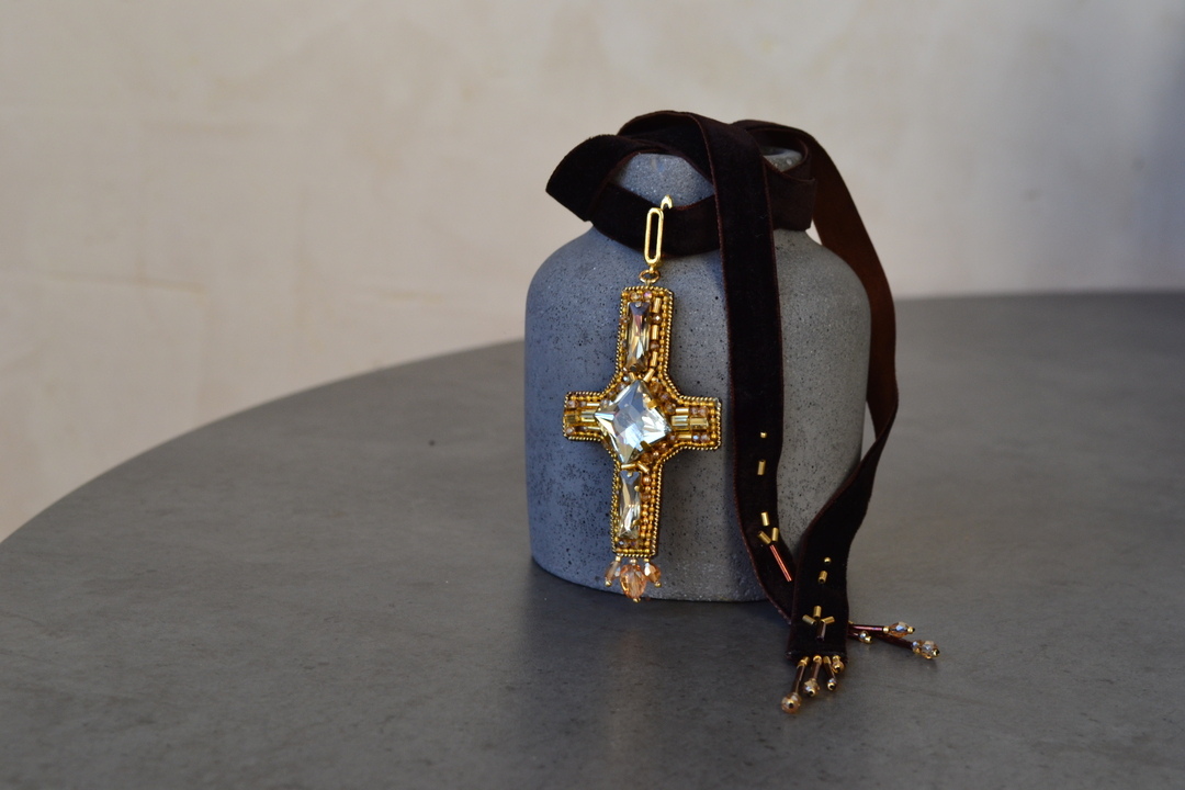  2 в 1 чокер- моносерьга "Крест"