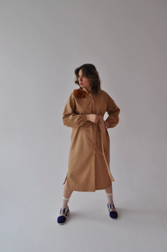 Платье- рубашка с поясом с длинным рукавом