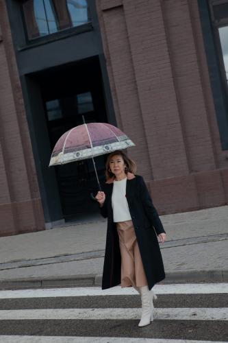 Пальто Жанет чёрное с коричневым