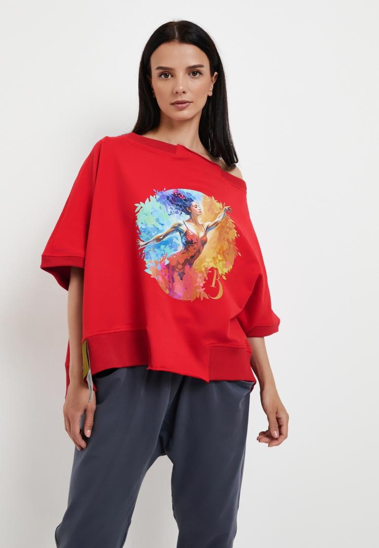 Футболка  Летучая мышь красная с принтом