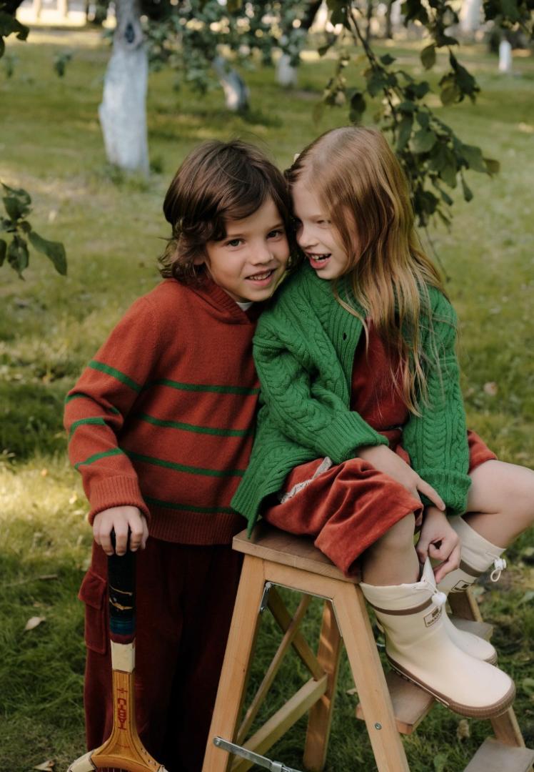 Худи из кашемира детское "Терракот с Зеленью"