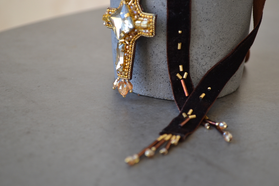  2 в 1 чокер- моносерьга "Крест"