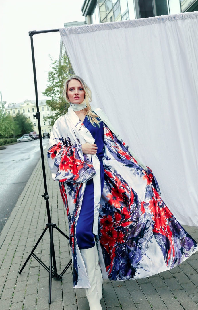 Шлафрок-платье на запах в крое кимоно "два лица" двусторонее