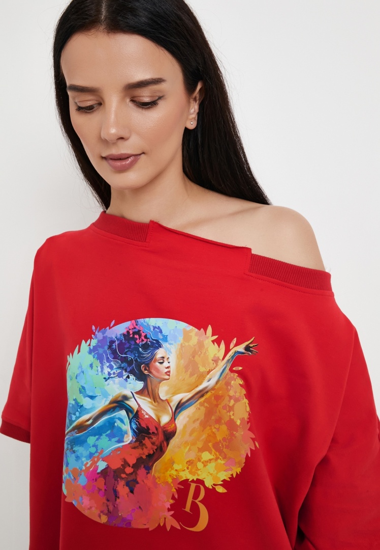 Футболка  Летучая мышь красная с принтом