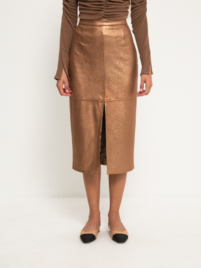 Юбка с разрезом, Коричневый, XS