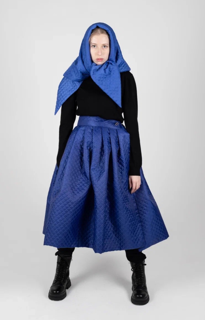 Юбка стеганная синяя