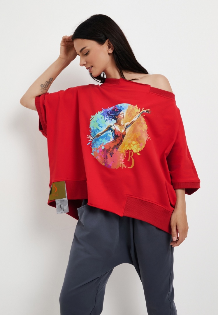 Футболка  Летучая мышь красная с принтом