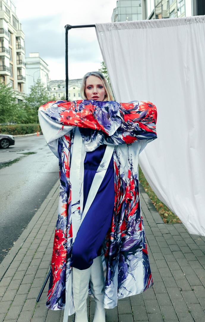 Шлафрок-платье на запах в крое кимоно "два лица" двусторонее