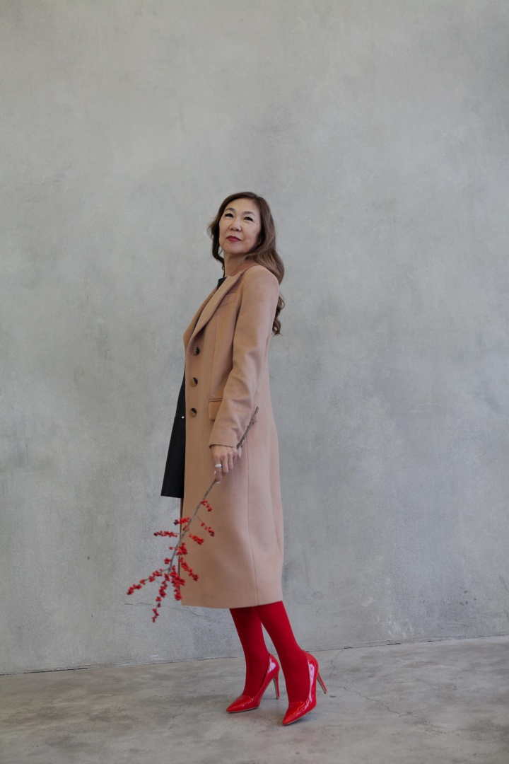 Пальто Жанет бежевое с коричневым