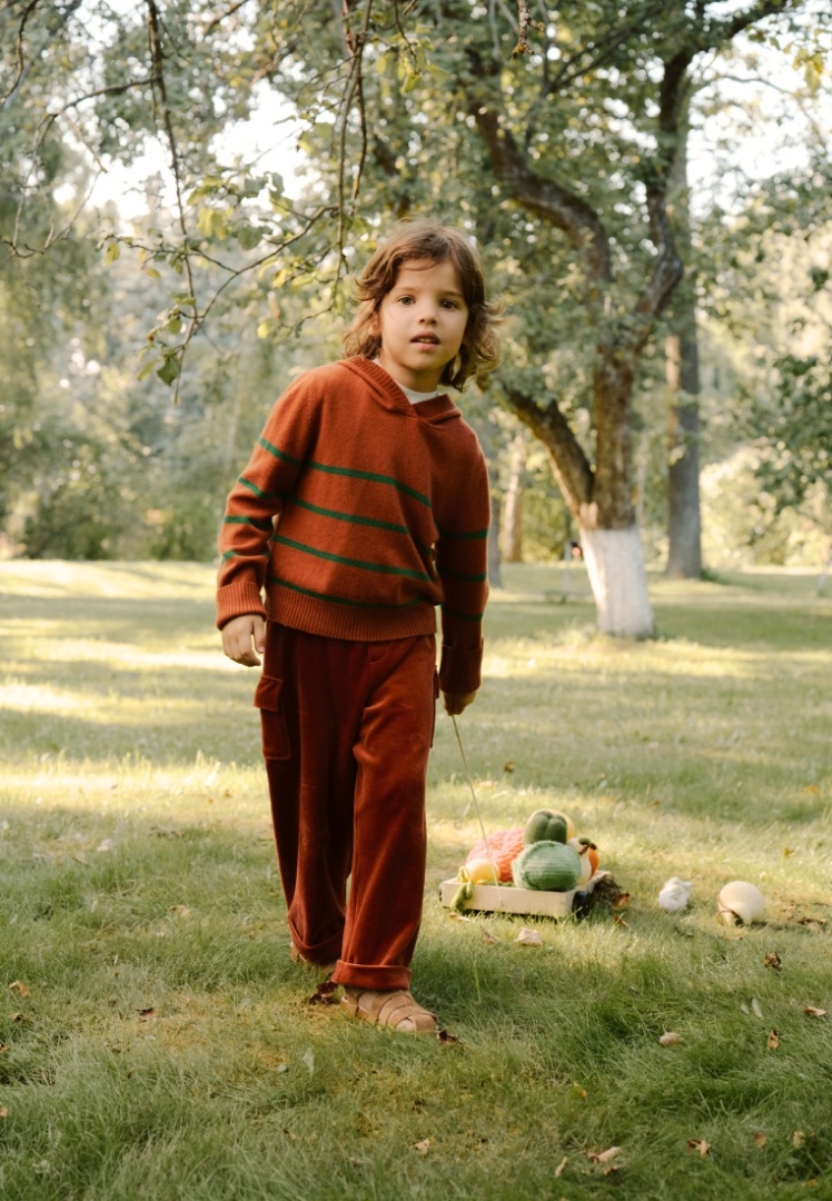Худи из кашемира детское "Терракот с Зеленью"