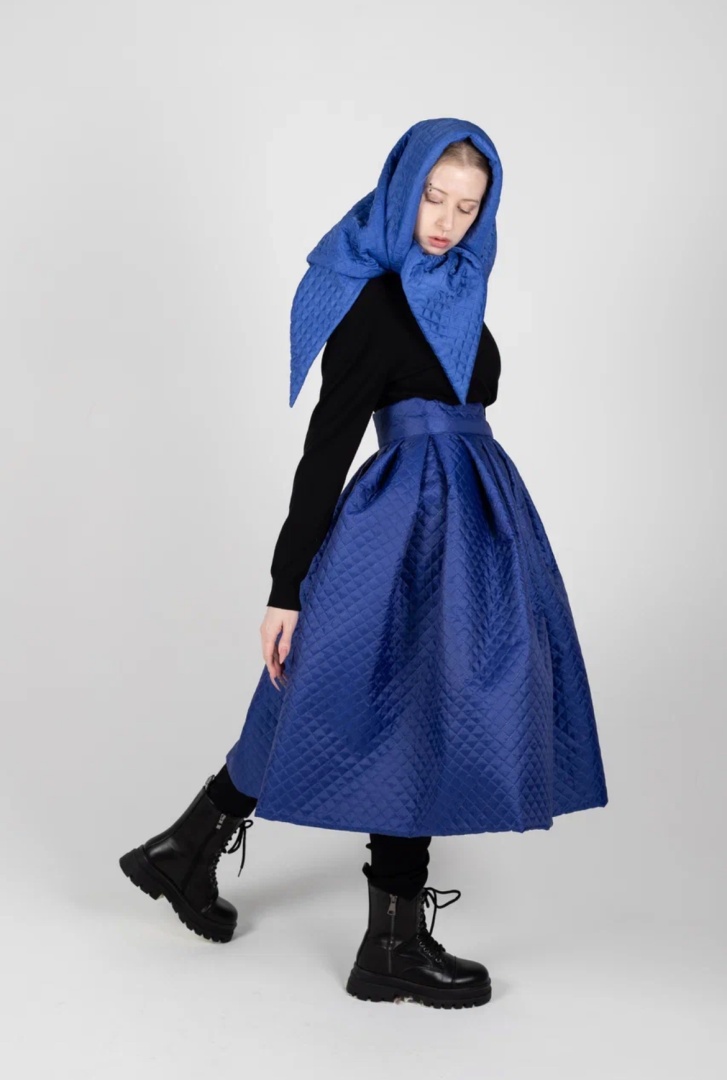 Юбка стеганная синяя