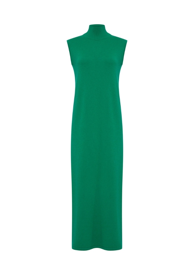 Платье из кашемира с высоким воротом "Майская Зелень"