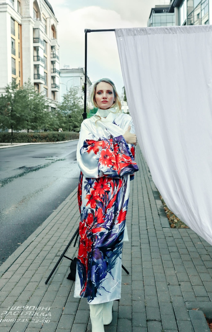 Шлафрок-платье на запах в крое кимоно "два лица" двусторонее