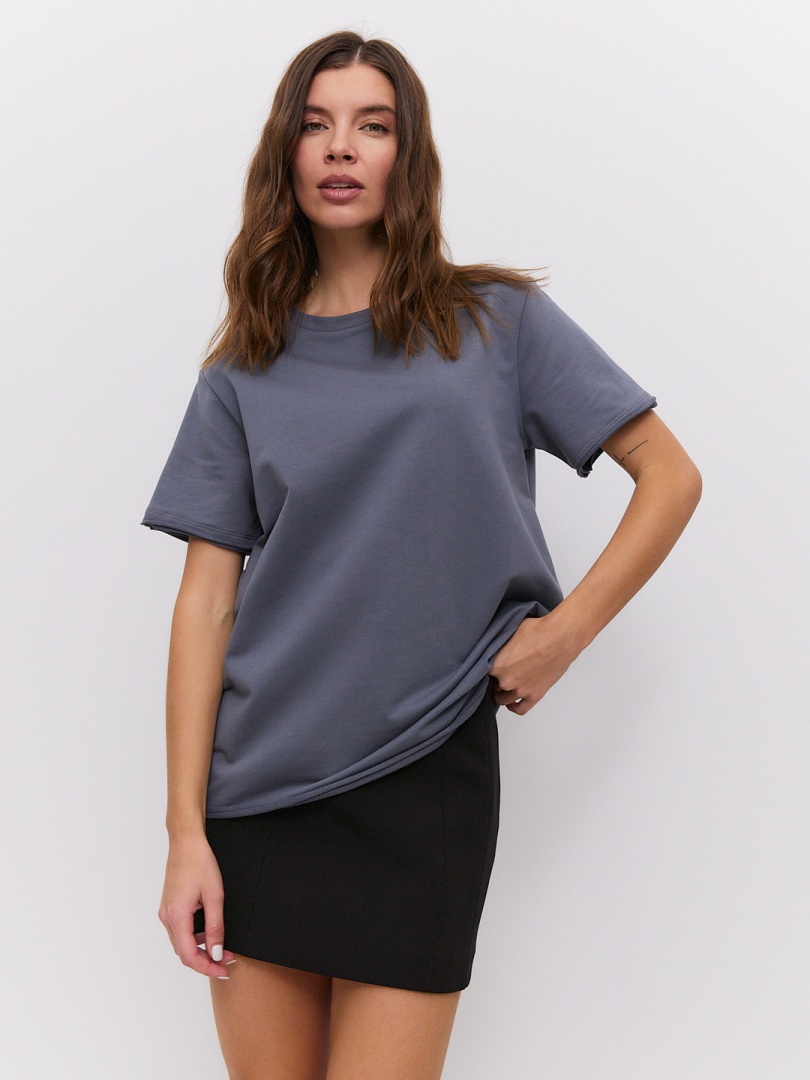 Футболка оверсайз серая с необработанными краями